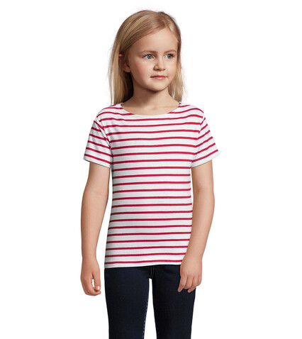 MILES KIDS STRIPED T-SHIRT - Weiß / Rot bedrucken, Art.-Nr. S01400-WR-XXL MILES KIDS STRIPED T-SHIRT - Weiß / Rot bedrucken, Art.-Nr. S01400-WR-XXL