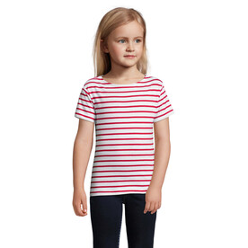 MILES KIDS STRIPED T-SHIRT - Weiß / Rot bedrucken, Art.-Nr. S01400-WR-5XL