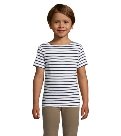 MILES KIDS STRIPED T-SHIRT - Weiß/Marine bedrucken, Art.-Nr. S01400-NW-XXL MILES KIDS STRIPED T-SHIRT - Weiß/Marine bedrucken, Art.-Nr. S01400-NW-XXL