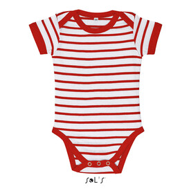 MILES BABY STRIPED BODYSUIT - Weiß / Rot bedrucken, Art.-Nr. S01401-WR-S