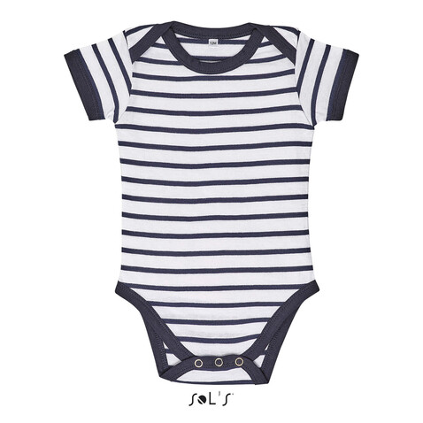 MILES BABY STRIPED BODYSUIT - Weiß/Marine bedrucken, Art.-Nr. S01401-NW-L