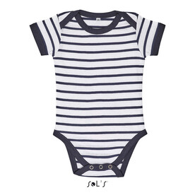 MILES BABY STRIPED BODYSUIT - Weiß/Marine bedrucken, Art.-Nr. S01401-NW-XL