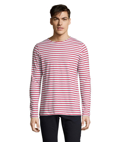 MARINE MEN STRIPED T-SHIRT - Weiß / Rot bedrucken, Art.-Nr. S01402-WR-L MARINE MEN STRIPED T-SHIRT - Weiß / Rot bedrucken, Art.-Nr. S01402-WR-L