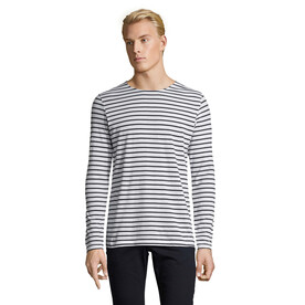 MARINE MEN STRIPED T-SHIRT - Weiß/Marine bedrucken, Art.-Nr. S01402-NW-M