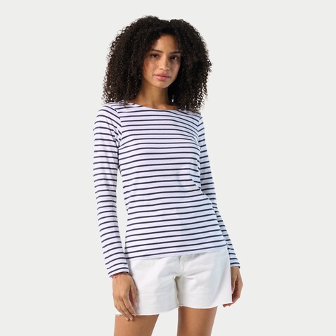 MARINE WOMEN STRIPE T-SHIRT - Weiß/Marine bedrucken, Art.-Nr. S01403-NW-XXL