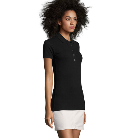 PHOENIX WOMEN ELASTANE POLO - Schwarz bedrucken, Art.-Nr. S01709-BK-M