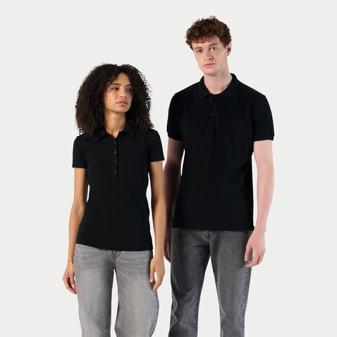 PHOENIX WOMEN ELASTANE POLO - Schwarz bedrucken, Art.-Nr. S01709-BK-M