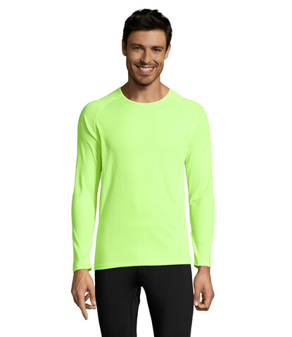 SPORTY LSL MEN T-SHIRT - Neon Yellow bedrucken, Art.-Nr. S02071-NE-S