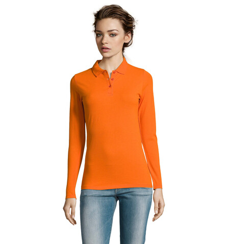PERFECT DAMEN LSL POLO 180 - Orange bedrucken, Art.-Nr. S02083-OR-S PERFECT DAMEN LSL POLO 180 - Orange bedrucken, Art.-Nr. S02083-OR-S