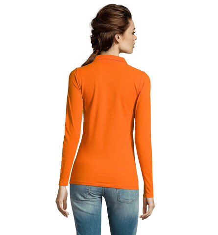 PERFECT DAMEN LSL POLO 180 - Orange bedrucken, Art.-Nr. S02083-OR-S PERFECT DAMEN LSL POLO 180 - Orange bedrucken, Art.-Nr. S02083-OR-S