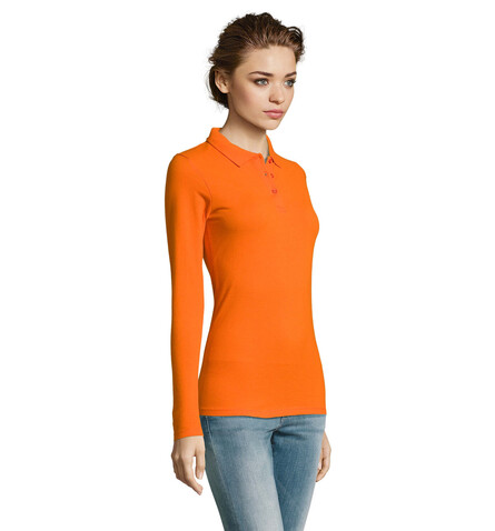 PERFECT DAMEN LSL POLO 180 - Orange bedrucken, Art.-Nr. S02083-OR-S PERFECT DAMEN LSL POLO 180 - Orange bedrucken, Art.-Nr. S02083-OR-S
