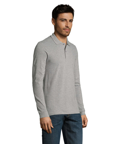 PERFECT MEN LSL POLO 180g - Grau-Melange 2 bedrucken, Art.-Nr. S02087-GY-4XL