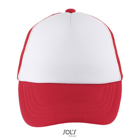 BUBBLE KIDS 5 PANEL CAP - Weiß / Rot bedrucken, Art.-Nr. S03091-WR-M