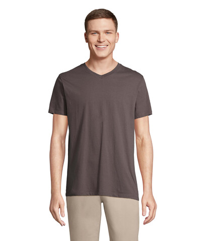 REGENT V V-NECK T-SHIRT - Dunkelgrau bedrucken, Art.-Nr. S04765-DG-M