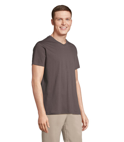 REGENT V V-NECK T-SHIRT - Dunkelgrau bedrucken, Art.-Nr. S04765-DG-M