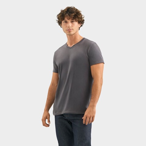 REGENT V V-NECK T-SHIRT - Dunkelgrau bedrucken, Art.-Nr. S04765-DG-M