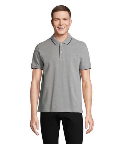 PALERMO POLO-SHIRT - Grey Melange/ French Navy bedrucken, Art.-Nr. S04769-GF-S