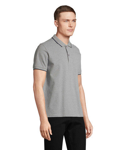 PALERMO POLO-SHIRT - Grey Melange/ French Navy bedrucken, Art.-Nr. S04769-GF-S
