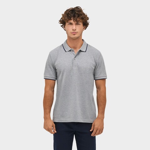 PALERMO POLO-SHIRT - Grey Melange/ French Navy bedrucken, Art.-Nr. S04769-GF-S