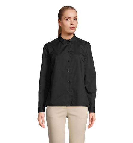 BAILEY WOMEN POPLIN SHIRT - Schwarz bedrucken, Art.-Nr. S04771-BK-L
