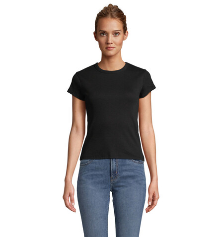 SARA WOMEN'S RIBBED T-SHIRT - Deep Black bedrucken, Art.-Nr. S04814-DB-M