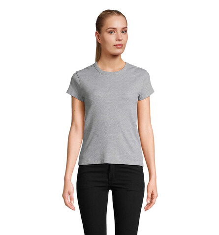 SARA WOMEN'S RIBBED T-SHIRT - Hellgrau Melange bedrucken, Art.-Nr. S04814-DH-L