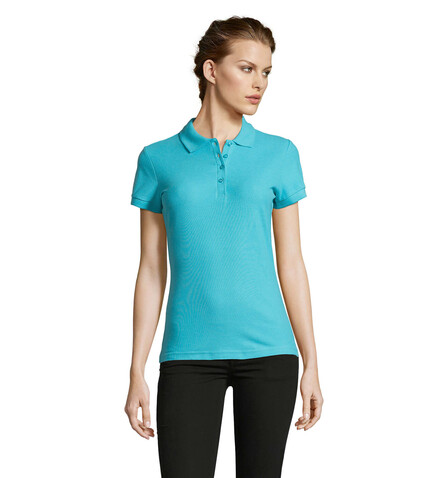 PEOPLE DAMEN POLO 210g - Atoll-Blau bedrucken, Art.-Nr. S11310-AL-XXL