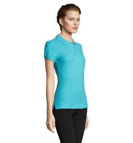 PEOPLE DAMEN POLO 210g - Atoll-Blau bedrucken, Art.-Nr. S11310-AL-XXL