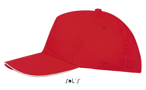SUNNY FIVE PANEL CAP 180g - Rot / Weiß bedrucken, Art.-Nr. S88110-RE-M