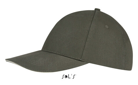 SUNNY FIVE PANEL CAP 180g - Army/Beige bedrucken, Art.-Nr. S88110-AE-M