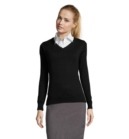 GALAXY WOMEN V-NECK SWEATER - Schwarz bedrucken, Art.-Nr. S90010-BK-XL GALAXY WOMEN V-NECK SWEATER - Schwarz bedrucken, Art.-Nr. S90010-BK-XL