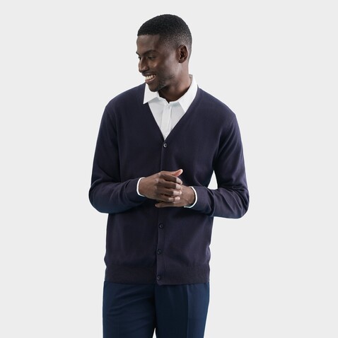 GOLDEN MEN V-NECK CARDIGAN - Navy bedrucken, Art.-Nr. S90011-NY-S GOLDEN MEN V-NECK CARDIGAN - Navy bedrucken, Art.-Nr. S90011-NY-S