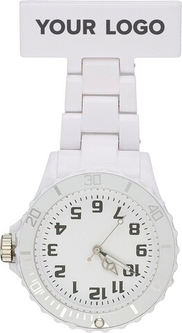 Krankenpflegeuhr Simone | Kunststoff | Stecknadel – Weiß bedrucken, Art.-Nr. 002999999_1116