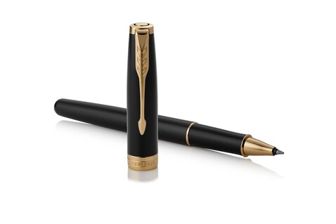 Parker Sonnet Tintenroller | Goldfarbene Zierelemente – Schwarz bedrucken, Art.-Nr. 001999127_9396