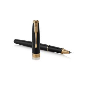 Parker Sonnet Tintenroller | Goldfarbene Zierelemente – Schwarz bedrucken, Art.-Nr. 001999127_9396
