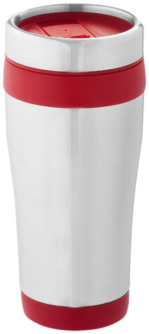 Elwood 410 ml Isolierbecher, silber, rot bedrucken, Art.-Nr. 10031002