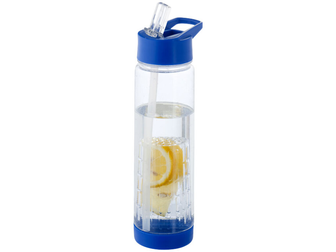 Tutti frutti 740 ml Tritan™ Sportflasche mit Fruchtsieb, transparent, blau bedrucken, Art.-Nr. 10031400