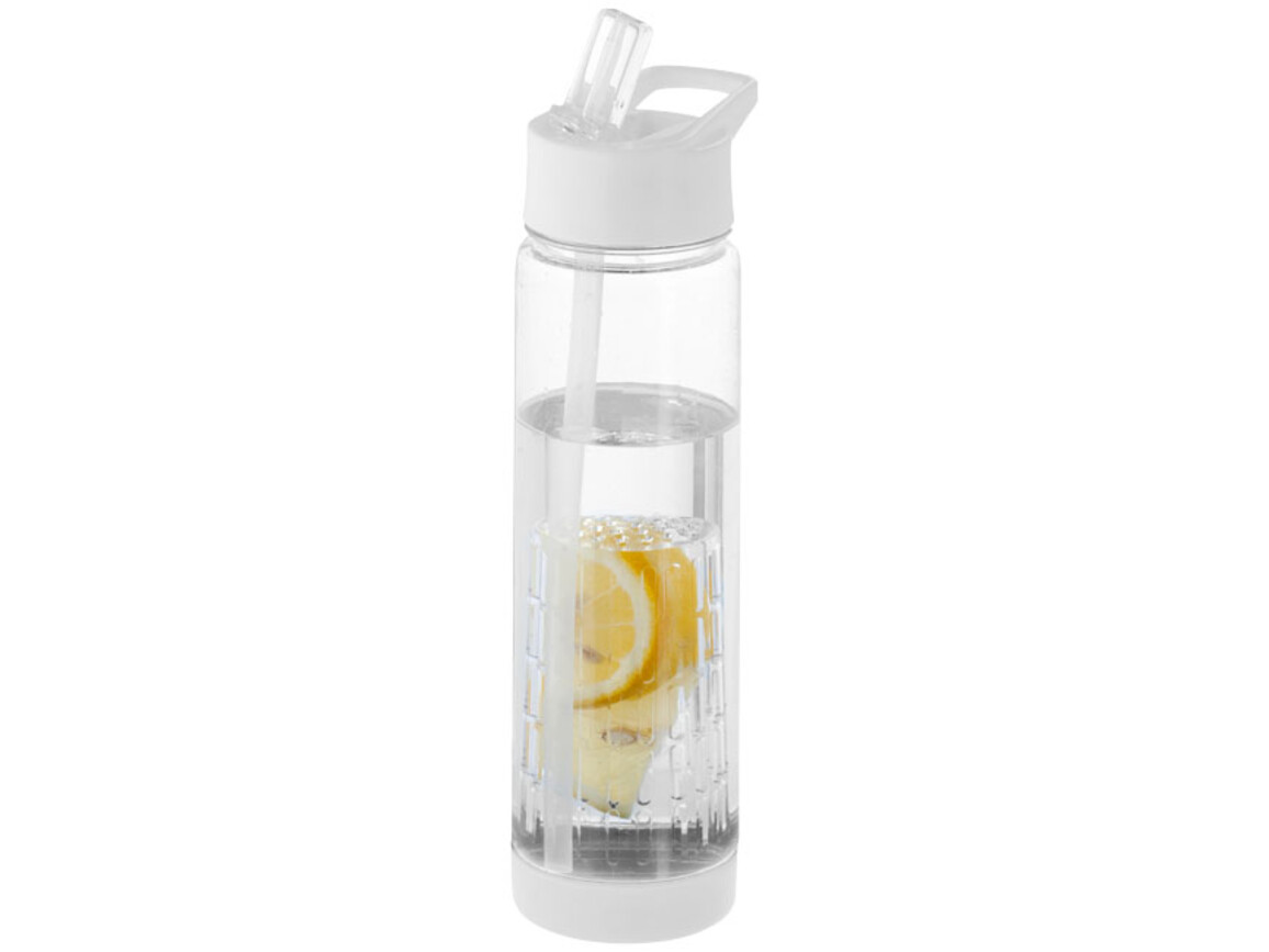 Tutti frutti 740 ml Tritan™ Sportflasche mit Fruchtsieb, transparent, weiss bedrucken, Art.-Nr. 10031401