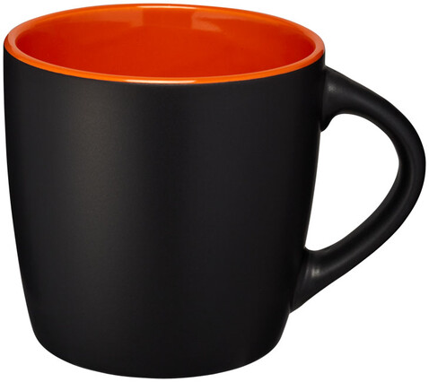 Riviera 340 ml Keramikbecher, schwarz, orange bedrucken, Art.-Nr. 10047603