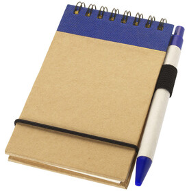 Zuse A7 Recycling Notizblock mit Stift, natur, navy bedrucken, Art.-Nr. 10626902