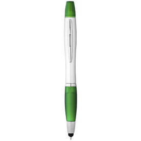 Nash Stylus Kugelschreiber und Marker, silber, grün bedrucken, Art.-Nr. 10658103
