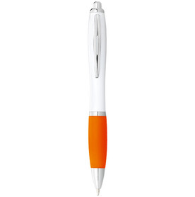 Nash Kugelschreiber weiß mit farbigem Griff (blaue Mine), weiss, orange bedrucken, Art.-Nr. 10690008 Nash Kugelschreiber weiß mit farbigem Griff (blaue Mine), weiss, orange bedrucken, Art.-Nr. 10690008