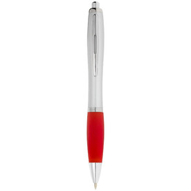 Nash Kugelschreiber silbern mit farbigem Griff, silber, rot bedrucken, Art.-Nr. 10707703