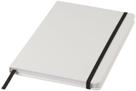 Spectrum weißes A5 Notizbuch mit farbigem Gummiband bedrucken, Art.-Nr. 107135