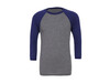 Bella Unisex 3/4 Sleeve Baseball T-Shirt, Grey/Navy Triblend, L bedrucken, Art.-Nr. 163061715