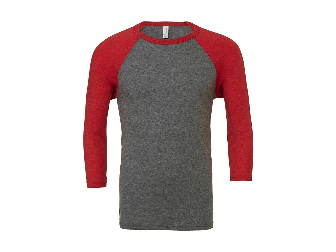 Bella Unisex 3/4 Sleeve Baseball T-Shirt, Grey/Red Triblend, M bedrucken, Art.-Nr. 163061724