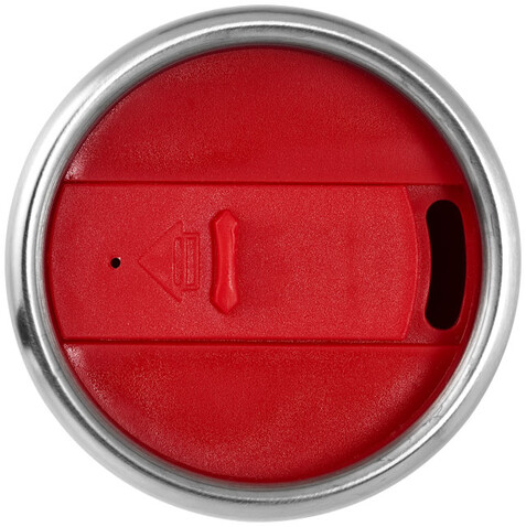 Elwood 410 ml Isolierbecher, silber, rot bedrucken, Art.-Nr. 10031002