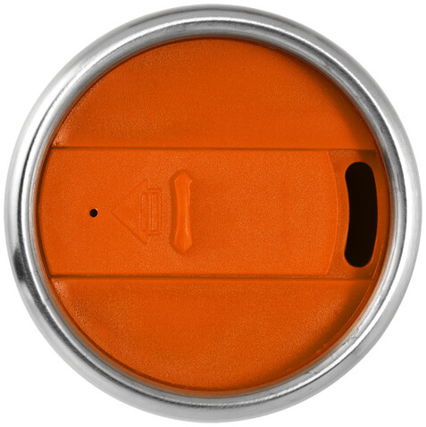 Elwood 410 ml Isolierbecher, silber, orange bedrucken, Art.-Nr. 10031004