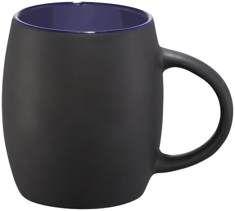 Hearth 400 ml Keramiktasse mit Holz Untersetzer, schwarz, blau bedrucken, Art.-Nr. 10046601