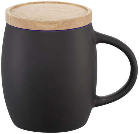 Hearth 400 ml Keramiktasse mit Holz Untersetzer, schwarz, blau bedrucken, Art.-Nr. 10046601
